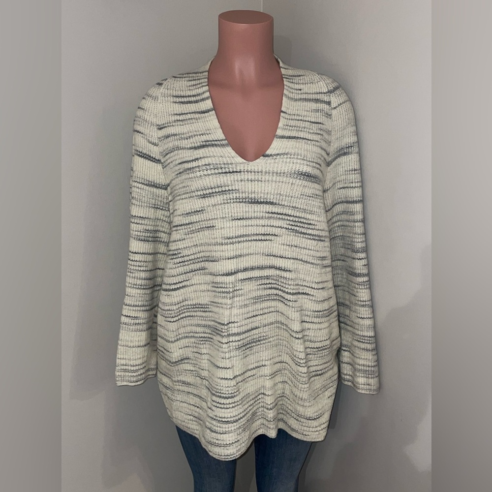 PureJill J. Jill Rib-Textured V-Neck Sweater Tunic Grey Medium